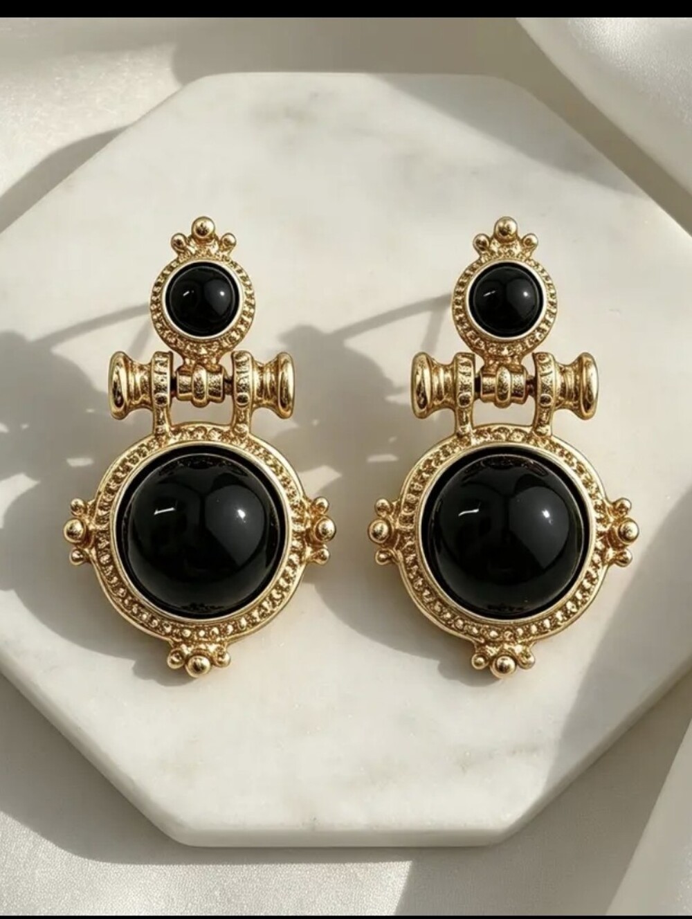 Gold Plated Black Gold Retro Earrings